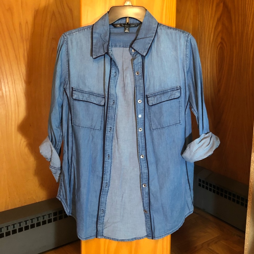 New unworn fitted denim button up